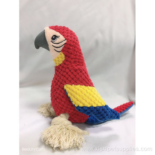 Corduroy parrot cotton rope plush squeaky dog toy